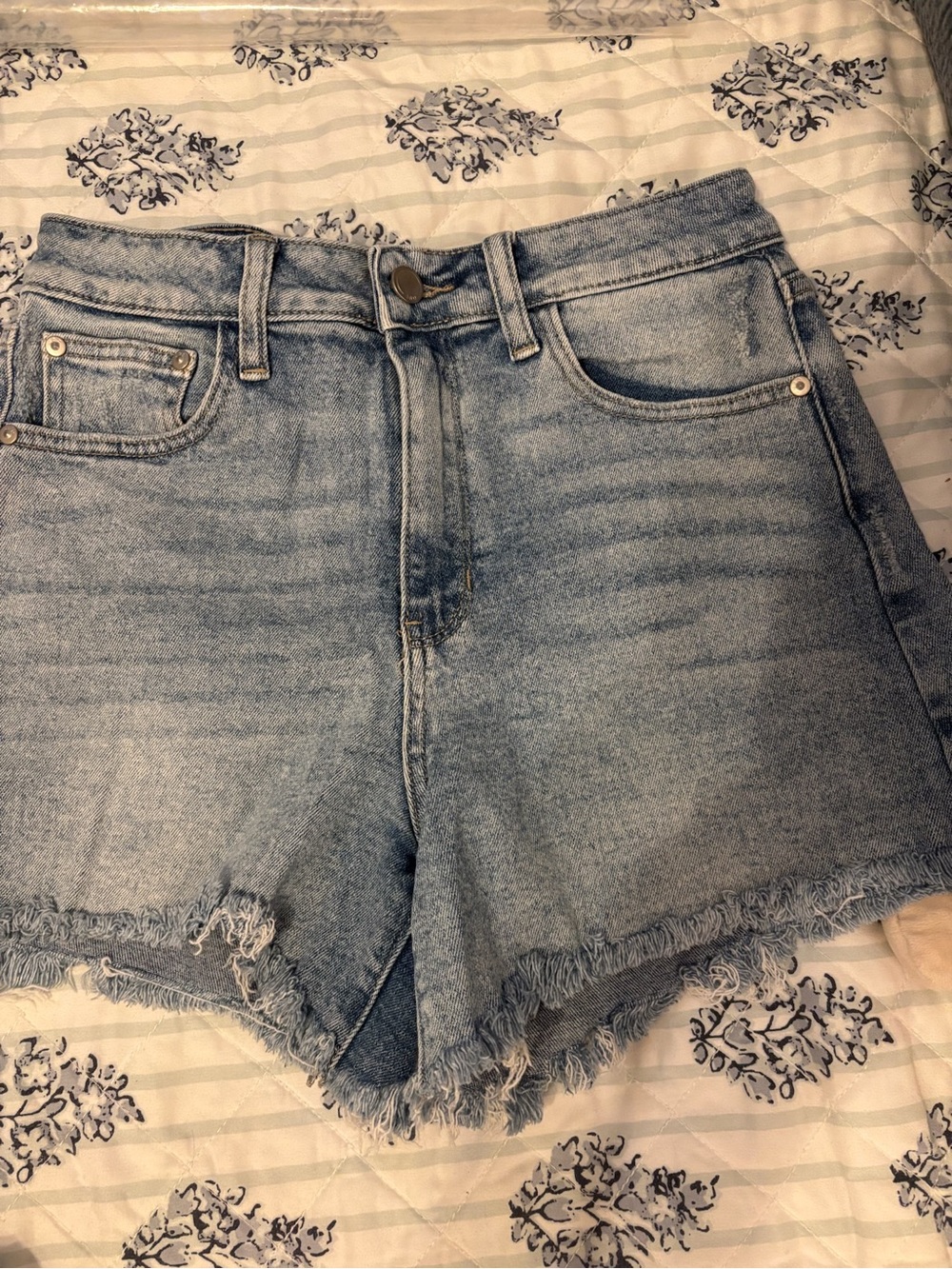 Just Black Light Blue High-Rise Frayed Hem Denim Shorts